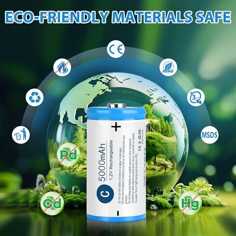 NiMH Rechargeable D Batteries 4 Pack,1.2V 6000mAh High Capacity NiMH D Batteries,Low Self Discharge Long Lasting Pre-Charged D Size Batteries(4Pcs) in Saudi Arabia
