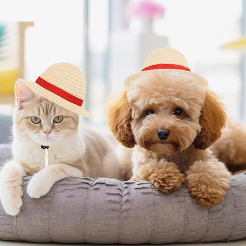 Beautyflier Pet Straw Hat Party Decorations Halloween Cosplay Cap Puppy Pet Dog Cat Holiday Costume for Small Dog Cat (Beige) in Kuwait