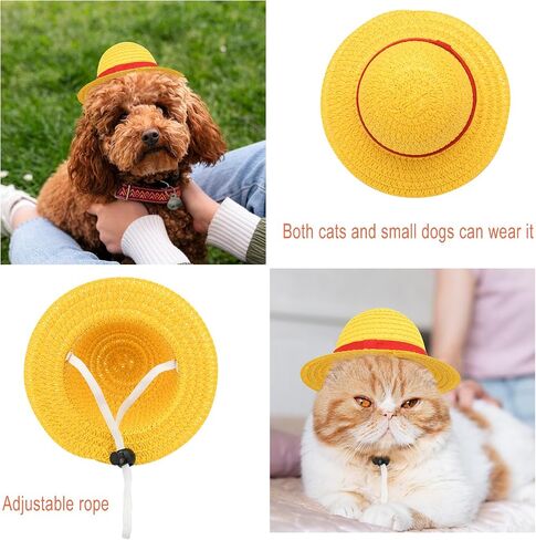 Beautyflier Pet Straw Hat Party Decorations Halloween Cosplay Cap Puppy Pet Dog Cat Holiday Costume for Small Dog Cat (Beige) in Kuwait