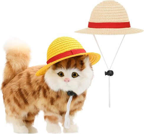 Beautyflier Pet Straw Hat Party Decorations Halloween Cosplay Cap Puppy Pet Dog Cat Holiday Costume for Small Dog Cat (Beige) in Kuwait