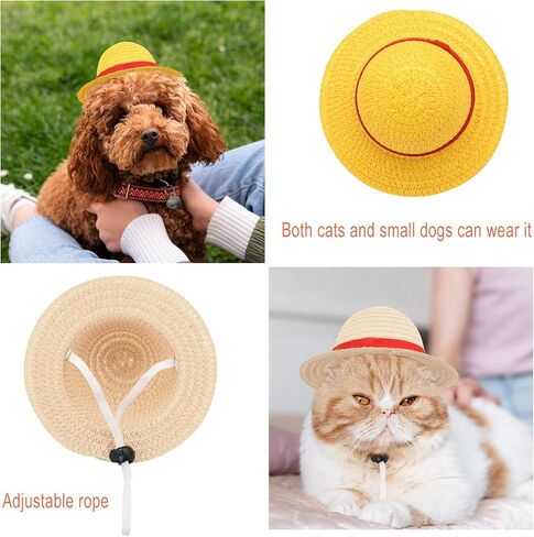 Beautyflier Pet Straw Hat Party Decorations Halloween Cosplay Cap Puppy Pet Dog Cat Holiday Costume for Small Dog Cat (Beige) in Kuwait