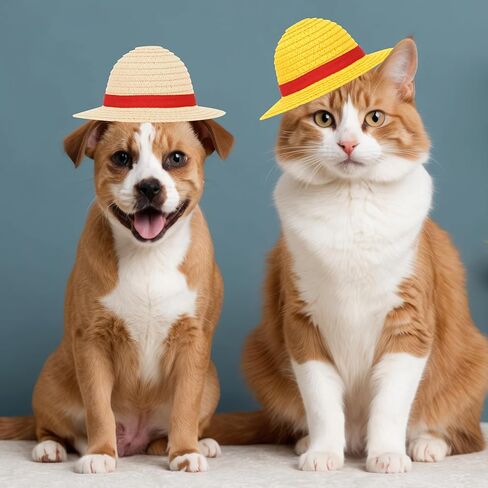 Beautyflier Pet Straw Hat Party Decorations Halloween Cosplay Cap Puppy Pet Dog Cat Holiday Costume for Small Dog Cat (Beige) in Kuwait