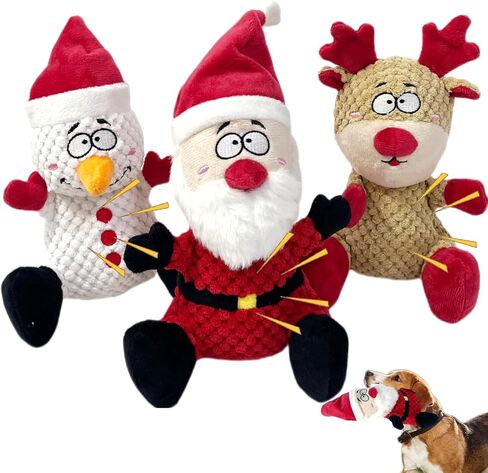 3 Pieces Christmas Squeaky Interactive Dog Toys with Crinkle, Plush Dog Toys to Keep Them Busy for Boredom, Dog Enrichment Puzzle Toys for Small Medium Large Dogs - Santa/Snowman/Deer in Saudi Arabia