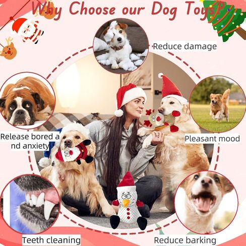 3 Pieces Christmas Squeaky Interactive Dog Toys with Crinkle, Plush Dog Toys to Keep Them Busy for Boredom, Dog Enrichment Puzzle Toys for Small Medium Large Dogs - Santa/Snowman/Deer in Saudi Arabia