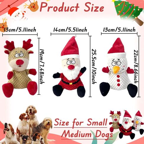 3 Pieces Christmas Squeaky Interactive Dog Toys with Crinkle, Plush Dog Toys to Keep Them Busy for Boredom, Dog Enrichment Puzzle Toys for Small Medium Large Dogs - Santa/Snowman/Deer in Saudi Arabia