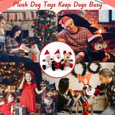 3 Pieces Christmas Squeaky Interactive Dog Toys with Crinkle, Plush Dog Toys to Keep Them Busy for Boredom, Dog Enrichment Puzzle Toys for Small Medium Large Dogs - Santa/Snowman/Deer in Saudi Arabia