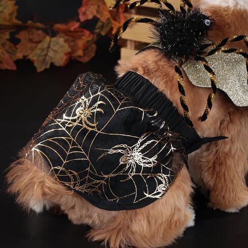 Halloween Dog Costume with Spider Web Skirt and Glitter Wings, Pet Dress for Small Dogs, Fun Halloween Outfit for Parties and Cosplay in Saudi Arabia