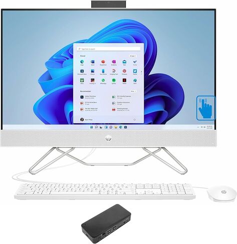 HP 27-cb0070 للمنزل والأعمال الكل في واحد (AMD Ryzen 7 5700U 8-Core، ذاكرة الوصول العشوائي 16 جيجابايت، 8 تيرابايت PCIe SSD، AMD Radeon، 27 بوصة 60 هرتز لمس Full HD (1920x1080)، WiFi، بلوتوث، كاميرا ويب، Win 11 Pro) مع قاعدة توصيل USB-C in Saudi Arabia
