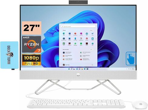 HP 27 All-in-One Desktop PC 27" Touchscreen IPSFHD Display (AMD Ryzen 7 5700U, 32GB RAM, 4TB PCIe SSD, AMD Radeon, AC WiFi, Bluetooth 5.0, Webcam, Win11Home) w/KB, Mouse, & DKZ USB Port Expander in Saudi Arabia