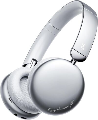 iKF E1 Over Ear Bluetooth Headphones,Wireless/Wired Headset,Up to 90H Playback with Quick Charge,Stereo Sound,Customize EQ Via App, Built-in Mic,Multipoint Connection for Workout Game TV（Silvery） in Saudi Arabia