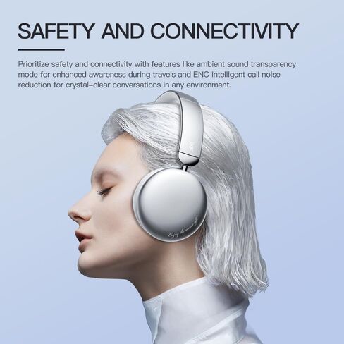 iKF E1 Over Ear Bluetooth Headphones,Wireless/Wired Headset,Up to 90H Playback with Quick Charge,Stereo Sound,Customize EQ Via App, Built-in Mic,Multipoint Connection for Workout Game TV（Silvery） in Saudi Arabia