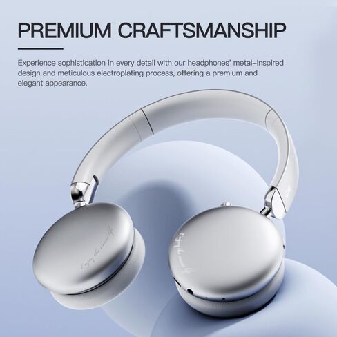 iKF E1 Over Ear Bluetooth Headphones,Wireless/Wired Headset,Up to 90H Playback with Quick Charge,Stereo Sound,Customize EQ Via App, Built-in Mic,Multipoint Connection for Workout Game TV（Silvery） in Saudi Arabia