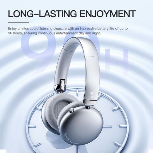 iKF E1 Over Ear Bluetooth Headphones,Wireless/Wired Headset,Up to 90H Playback with Quick Charge,Stereo Sound,Customize EQ Via App, Built-in Mic,Multipoint Connection for Workout Game TV（Silvery） in Saudi Arabia