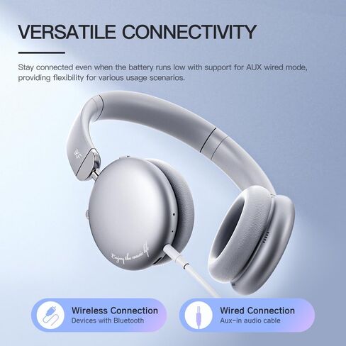 iKF E1 Over Ear Bluetooth Headphones,Wireless/Wired Headset,Up to 90H Playback with Quick Charge,Stereo Sound,Customize EQ Via App, Built-in Mic,Multipoint Connection for Workout Game TV（Silvery） in Saudi Arabia