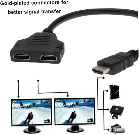 HD Splitter Cable 2 Port Male to Female 1 Input 2 Output Cable Adapter 1080P Converter Dual HD Switch HDMI in Saudi Arabia