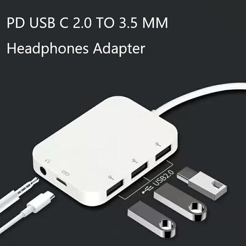 محول مقبس سماعة الرأس USB C إلى 3.5 مم Aux مع منفذ شحن، [معتمد من MFi] محور كاميرا USB OTG متعدد + محول 3.5 مم سماعة أذن جاك iPhone Dongle لهاتف iPhone 16 Galaxy، iPad، محرك فلاش in Kuwait