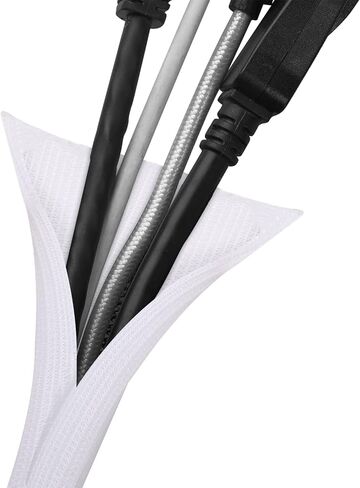 6.6ft - 1/2 inch Cable Sleeve Cover, Cable Organizer Cord Protector Wire Loom Tubing Cable Sleeve Split Sleeving for USB Cable Power Cord for Home Office Protect Pet Cat from Chewing White in Saudi Arabia