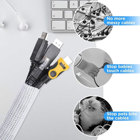 6.6ft - 1/2 inch Cable Sleeve Cover, Cable Organizer Cord Protector Wire Loom Tubing Cable Sleeve Split Sleeving for USB Cable Power Cord for Home Office Protect Pet Cat from Chewing White in Saudi Arabia