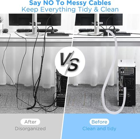 6.6ft - 1/2 inch Cable Sleeve Cover, Cable Organizer Cord Protector Wire Loom Tubing Cable Sleeve Split Sleeving for USB Cable Power Cord for Home Office Protect Pet Cat from Chewing White in Saudi Arabia
