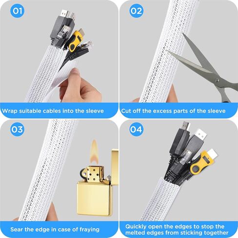 6.6ft - 1/2 inch Cable Sleeve Cover, Cable Organizer Cord Protector Wire Loom Tubing Cable Sleeve Split Sleeving for USB Cable Power Cord for Home Office Protect Pet Cat from Chewing White in Saudi Arabia