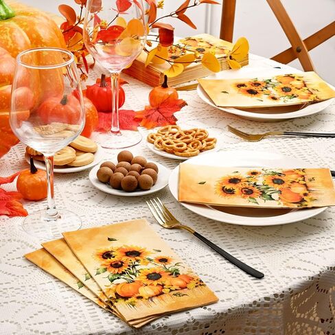 Homlouue 100PCS Fall Leaves Napkins, 3-Ply Thanksgiving Napkins Disposable, Guest Towels Disposable Bathroom, Fall Paper Napkins Decorative, Napkins Disposable for Bathroom Kitchen Home Decoration in Saudi Arabia