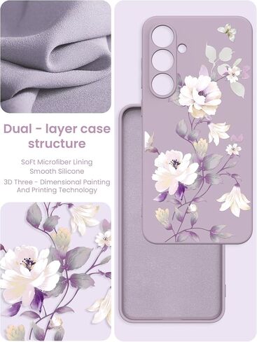 for Samsung Galaxy S24 FE 5G Case with 2X Screen Protector, Girls Women Florals Liquid Silicone Phone Case, Shockproof Anti-Scratch Soft Protection Case for Galaxy S24 FE 5G (Purple) in Kuwait