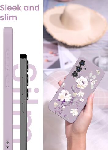 for Samsung Galaxy S24 FE 5G Case with 2X Screen Protector, Girls Women Florals Liquid Silicone Phone Case, Shockproof Anti-Scratch Soft Protection Case for Galaxy S24 FE 5G (Purple) in Kuwait