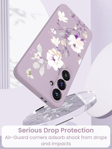 for Samsung Galaxy S24 FE 5G Case with 2X Screen Protector, Girls Women Florals Liquid Silicone Phone Case, Shockproof Anti-Scratch Soft Protection Case for Galaxy S24 FE 5G (Purple) in Kuwait