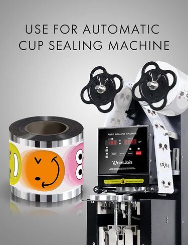 WantJoin Cup Sealing Film Tea Cup Sealing Film Boba Cup Sealer Film 90-105 mm 3000 Cups for PP Plastic and Paper Cups in Saudi Arabia