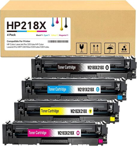 خرطوشة حبر بديلة 218X عالية الإنتاجية لـ HP 218X/218A متوافقة مع HP Color Laser Jet Pro 3201dw MFP 3301cdw MFP 3301fdw MFP 3301sdw (4 BK/Y/C/M) | W2180X W2181X W2182X W2183X (بدون شريحة) in Saudi Arabia