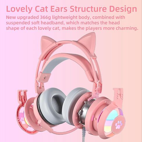 Lomiluskr Cute Cat Ear Headset with Mic, Wired Over Ear Headset, Detachable Cat Ears, Neon Light Effect, Adaptive Headband, 50mm Speaker, Single 3.5mm Plug, Compatible with PC, Laptop (Pink) in Saudi Arabia