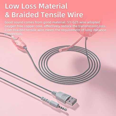 Lomiluskr Cute Cat Ear Headset with Mic, Wired Over Ear Headset, Detachable Cat Ears, Neon Light Effect, Adaptive Headband, 50mm Speaker, Single 3.5mm Plug, Compatible with PC, Laptop (Pink) in Saudi Arabia