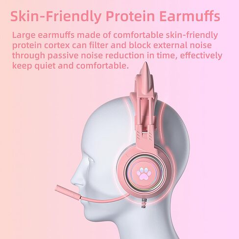 Lomiluskr Cute Cat Ear Headset with Mic, Wired Over Ear Headset, Detachable Cat Ears, Neon Light Effect, Adaptive Headband, 50mm Speaker, Single 3.5mm Plug, Compatible with PC, Laptop (Pink) in Saudi Arabia