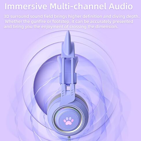 سماعة أذن Lomiluskr Cute Cat مع ميكروفون، سماعة رأس سلكية فوق الأذن، آذان قطط قابلة للفصل، تأثير ضوء النيون، عصابة رأس متكيفة، مكبر صوت 50 مم، قابس فردي 3.5 مم، متوافقة مع الكمبيوتر الشخصي والكمبيوتر المحمول (وردي) in Kuwait