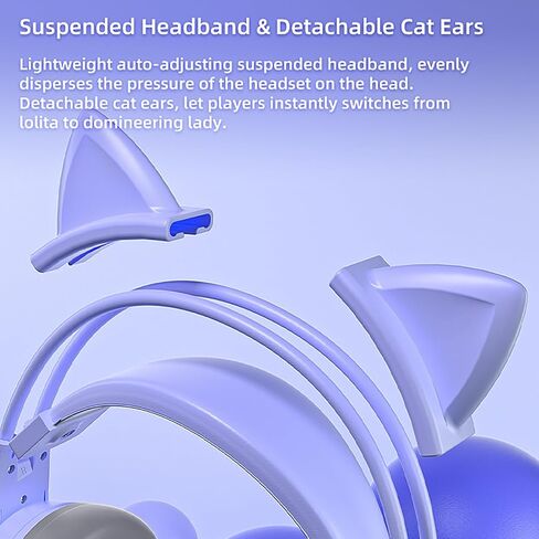 سماعة أذن Lomiluskr Cute Cat مع ميكروفون، سماعة رأس سلكية فوق الأذن، آذان قطط قابلة للفصل، تأثير ضوء النيون، عصابة رأس متكيفة، مكبر صوت 50 مم، قابس فردي 3.5 مم، متوافقة مع الكمبيوتر الشخصي والكمبيوتر المحمول (وردي) in Kuwait