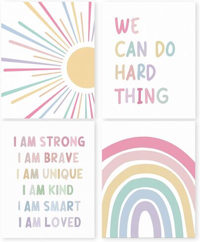 HRQKO Boho It Is Okay Classroom Wall Art Poster Prints Set of 4, Kids Room Decor, Boho Sunshine Artwork Prints Posters Wall Decor, Inspirational Quotes Prints for Toddler Kids Room 8"x10" Unframed in Kuwait