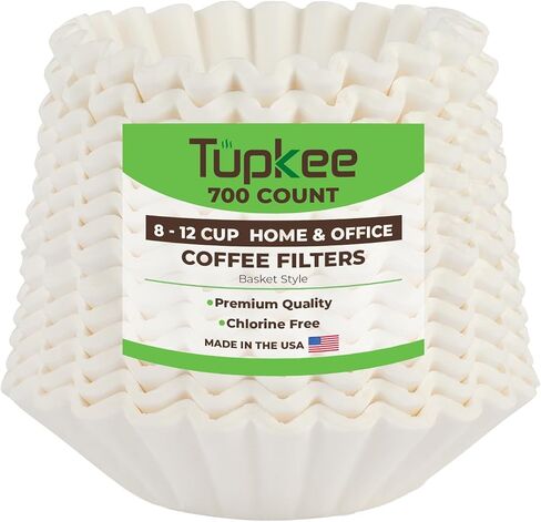 Tupkee Coffee Filters 8-12 Cups - 700 Count, Basket Style, White Paper, Chlorine Free Coffee Filter, Made in the USA in Saudi Arabia