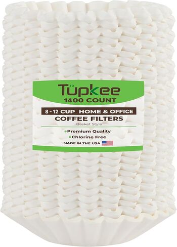 Tupkee Coffee Filters 8-12 Cups - 700 Count, Basket Style, White Paper, Chlorine Free Coffee Filter, Made in the USA in Saudi Arabia