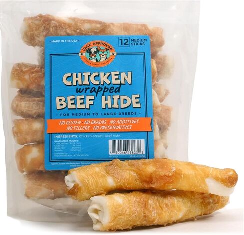 أعواد لحم بقري للكلاب من الجلد الخام ملفوفة بالدجاج - مضغ للكلاب طويل الأمد للمضغ العدواني - علاجات للكلاب ملفوفة بالدجاج للكلاب المتوسطة - أعواد لحم بقري للكلاب مضغ من الجلد الخام - مقاس متوسط ​​(عبوة من 12 قطعة) in Kuwait