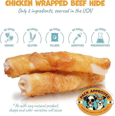 أعواد لحم بقري للكلاب من الجلد الخام ملفوفة بالدجاج - مضغ للكلاب طويل الأمد للمضغ العدواني - علاجات للكلاب ملفوفة بالدجاج للكلاب المتوسطة - أعواد لحم بقري للكلاب مضغ من الجلد الخام - مقاس متوسط ​​(عبوة من 12 قطعة) in Kuwait