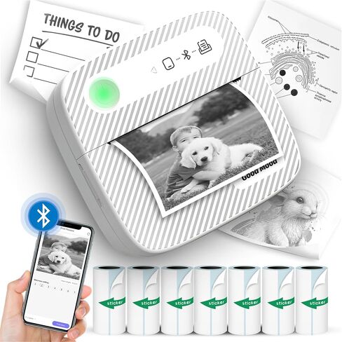 Sticker Printer with 7 Rolls Sticker Paper,Bluetooth Thermal Compatible with iOS & Android, Mini Pocket Portable and Inkless,Study for Flashcards, DIY, Notes in Saudi Arabia