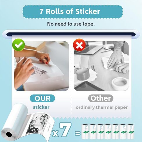 Sticker Printer with 7 Rolls Sticker Paper,Bluetooth Thermal Compatible with iOS & Android, Mini Pocket Portable and Inkless,Study for Flashcards, DIY, Notes in Saudi Arabia