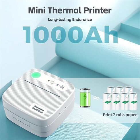 Sticker Printer with 7 Rolls Sticker Paper,Bluetooth Thermal Compatible with iOS & Android, Mini Pocket Portable and Inkless,Study for Flashcards, DIY, Notes in Saudi Arabia
