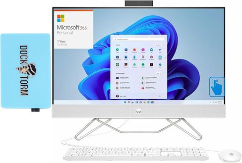 HP 27-cb0070 Home & Business الكل في واحد (AMD Ryzen 7 5700U 8-Core، ذاكرة الوصول العشوائي 64 جيجابايت، 512 جيجابايت PCIe SSD، AMD Radeon، 27 بوصة 60 هرتز Touch Win 10 Pro) مع MS 365 Personal، Dockztorm Hub in Saudi Arabia