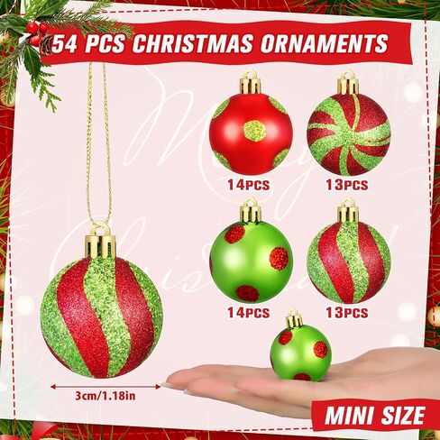 Lenwen 54 Pcs Christmas Balls Ornaments Mini Black and White Christmas Tree Ornaments Xmas Striped Dots Shatterproof Plastic Hanging Ornaments for Tree Holiday Party Christmas Decorations, 1.18inch in Saudi Arabia