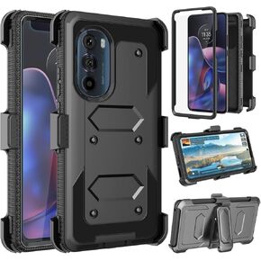Takfox Moto Edge 2022 Case, for Motorola Edge 2022 Case Belt Clip Phone Holster, [Built-in Screen Protector] [Kickstand] Protective Heavy Duty Shockproof Rugged Cover-Black