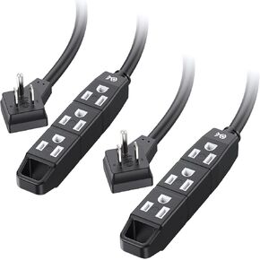 Cable Matters [ETL Listed] 2-Pack 3 Outlet 3 Prong Extension Cord 8 ft with SJT Jacket and Space-Saving Outlet Plug, White (Extension Cord with 3 Prong, Grounded 3 Outlet Cord, 3 Prong Cord) - 8 Feet