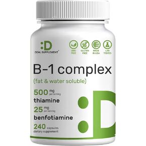 Benfotiamine 600mg Per Serving, 180 Veggie Capsules (300mg Per Cap), Fat Soluble Vitamin B1 Thiamine Supplement – Supports Energy & Nervous System Health – 3rd Party Tested, Non-GMO, Gluten Free