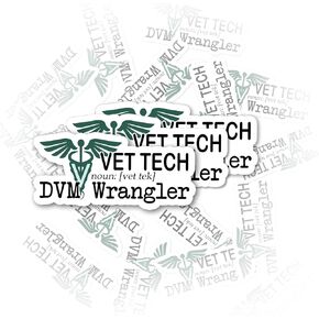 مجموعة 3 قطع من ملصقات تعريف التكنولوجيا البيطرية، ملصق DVM Wrangler Handler، هدايا الطب البيطري، ملصقات طبيب من الفينيل مقطوعة بالقالب لأجهزة الكمبيوتر المحمول والهواتف المحمولة وملصق زجاجة مياه Kindle (3 بوصات)