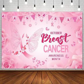 7x5ft Breast Cancer Awareness Backdrop for Photography Breast Cancer Party Decorations Banner Pink Ribbon Butterfly Breast Cancer Awareness Background Supplies for Home Office